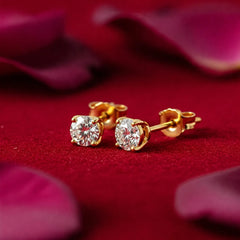 2.01CT Round Brilliant Diamond Stud Earrings in 14K Gold – E Color, VS1 Clarity