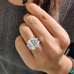 2.06CT D VVS2 Emerald Cut Center Diamond Three Stone Engagement Ring with 0.5CT Trapezoid Side Stones – 14K White Gold
