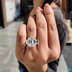 2.06CT D VVS2 Emerald Cut Center Diamond Three Stone Engagement Ring with 0.5CT Trapezoid Side Stones – 14K White Gold