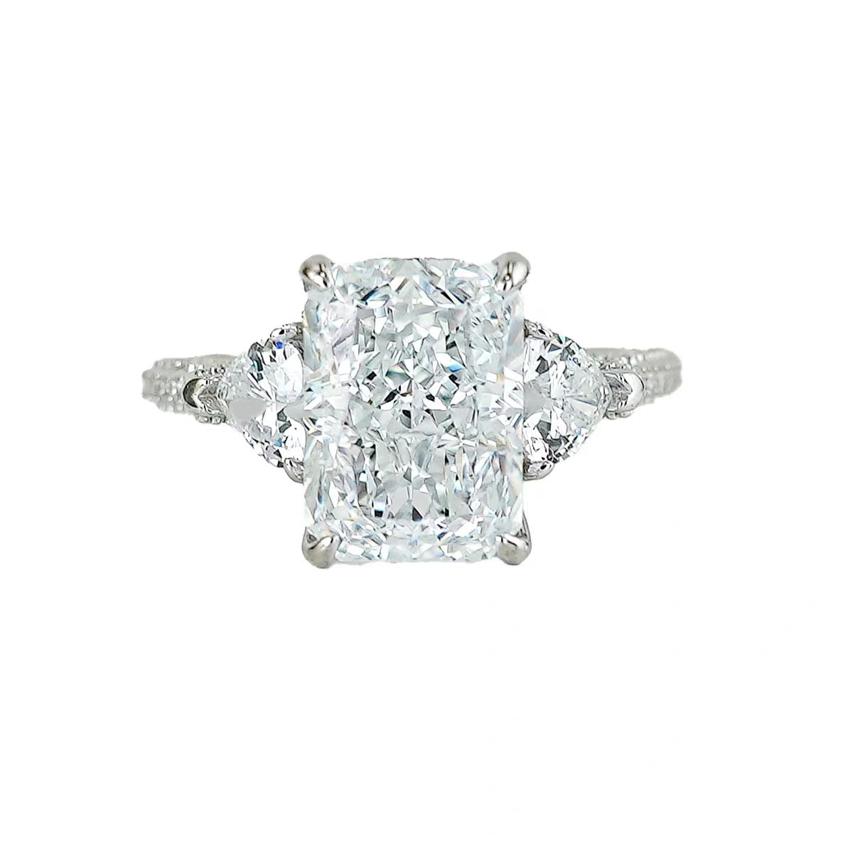 For Ken Tanner 6ct F VVS2 Three Stone Diamond Ring – Platinum with 1ct Side Stones & Pavé Setting