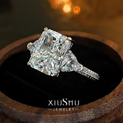 For Ken Tanner 6ct F VVS2 Three Stone Diamond Ring – Platinum with 1ct Side Stones & Pavé Setting