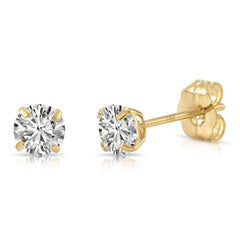 2.01CT Round Brilliant Diamond Stud Earrings in 14K Gold – E Color, VS1 Clarity